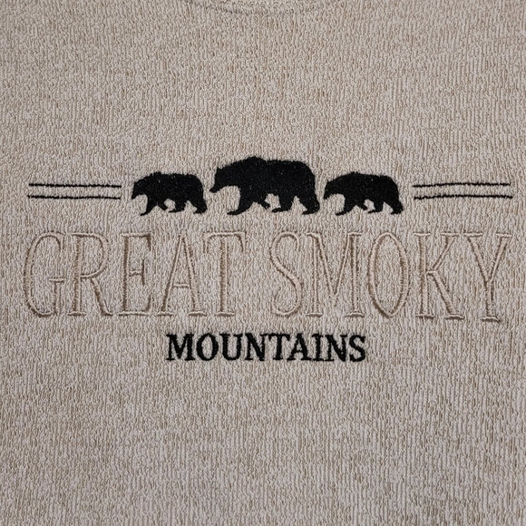 Great Smokey Mountains Sweater Tight Knit 2-Toned Mens Large Embroidered Bears - Picture 3 of 6